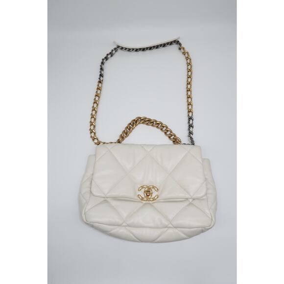 Chanel Leather Quilted CC Logo Chain Strap 19 Flap Crossbody Bag White - Picture 4 of 16